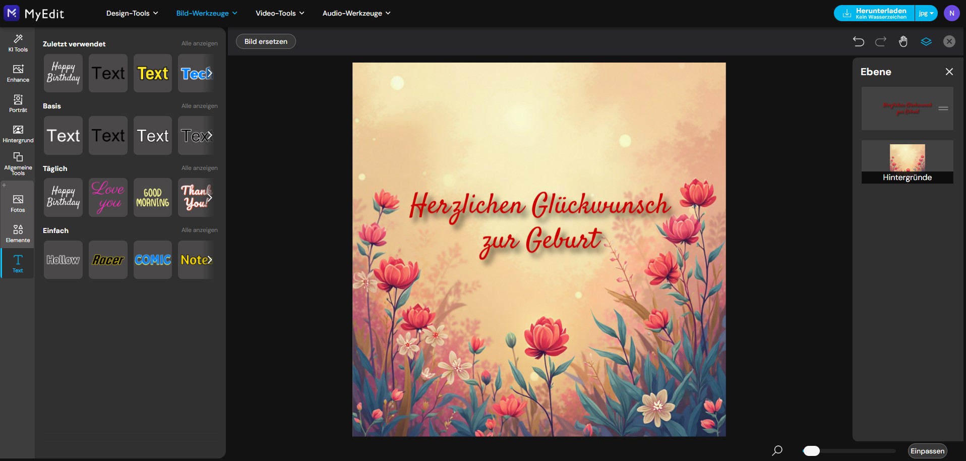 MyEdit - Geburtsgrüße gestalten